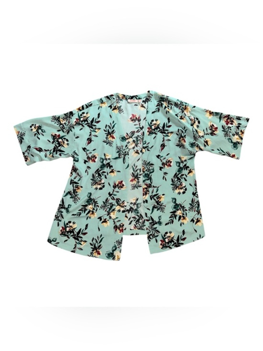 EVRI Womens Size 2XL Mint Green Floral Kimono Open Blouse Cottage-core Plus Size